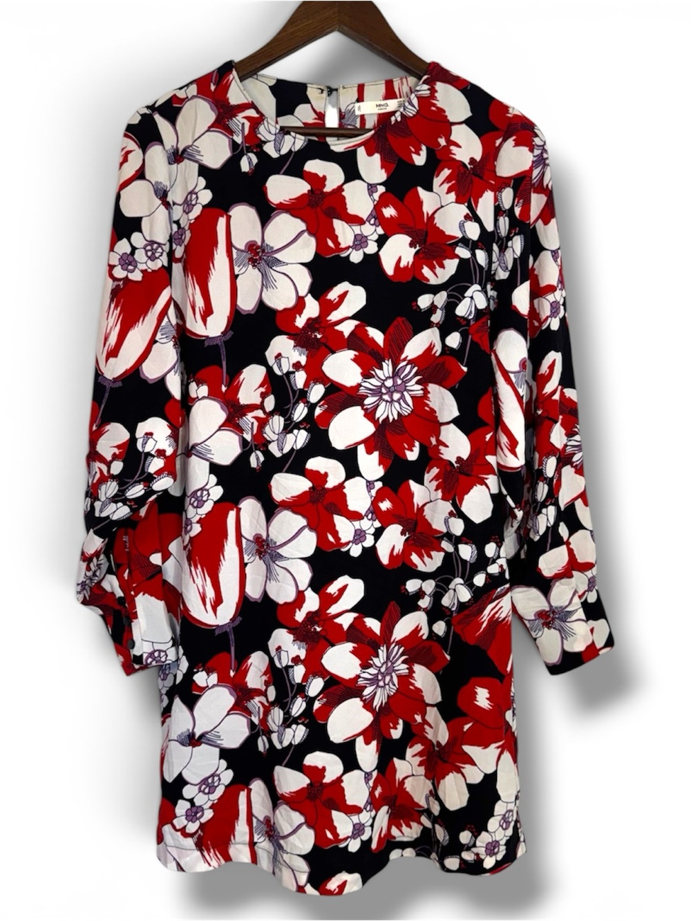 MNG Floral Shift Dress Women’s Medium Long Sleeve Formal Cocktail Red Black